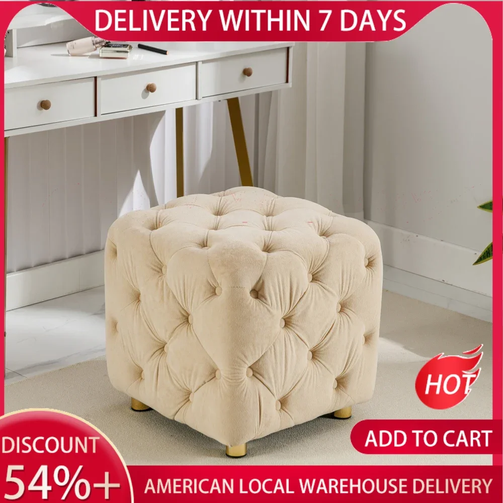 Velvet Bedroom Ottoman,Upholstered End Table,Button Tufted Vanity Stool Chair,Foot Rest Stools,Cushioned Entryway Window Seating