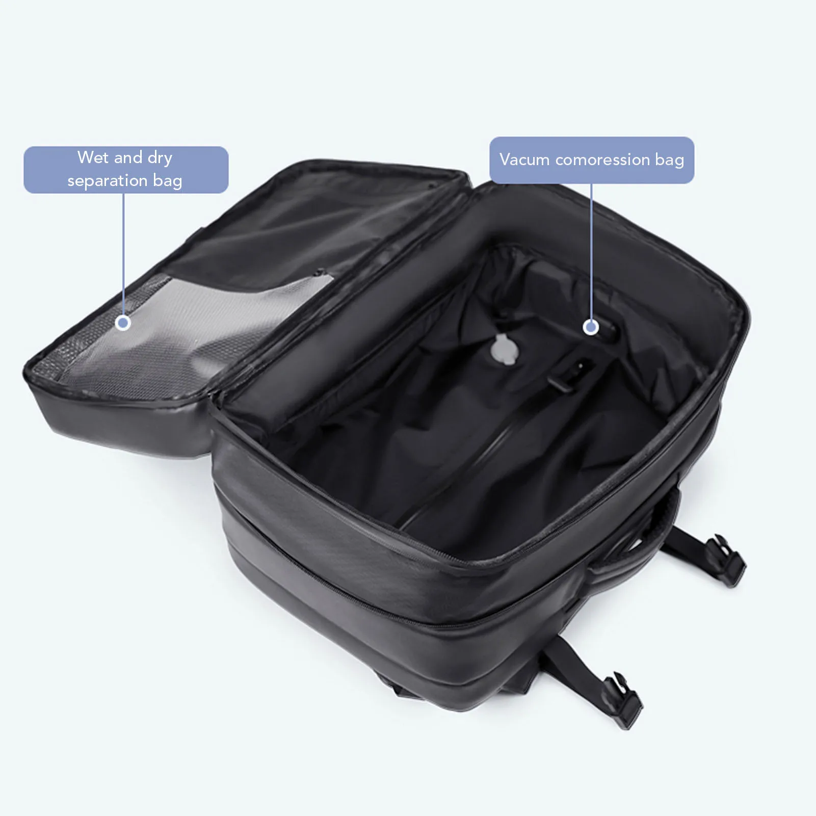 Vacuum Backpack with Pump Anti Theft Lock Splashproof 36-55L Large Capacity Dry and Wet Separation Expandable Business Travel Co