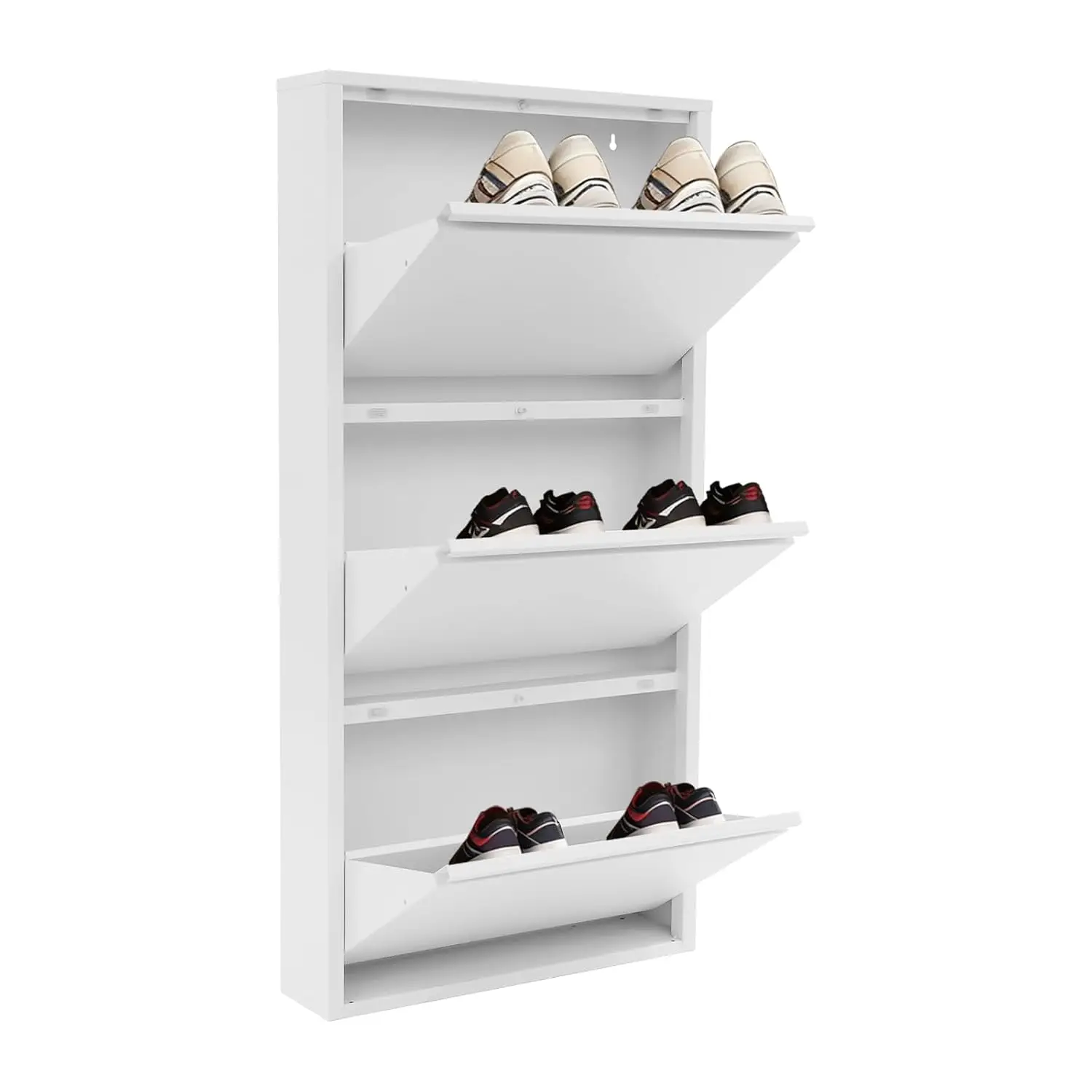 3-Tier Metal Shoe Storage Cabinet Wall Mounted Freestanding Quiet Damping Closing Holds 9 Pairs, Customized