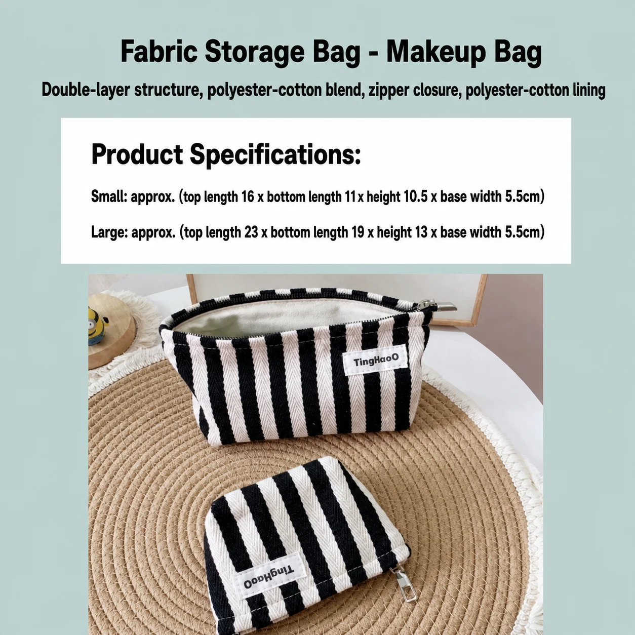 Storage Pouch Full-Zipper Cosmetic Bag Lipstick Storage Bag Striped Purse Insert For Daily Routines Essentials Storage Commutes