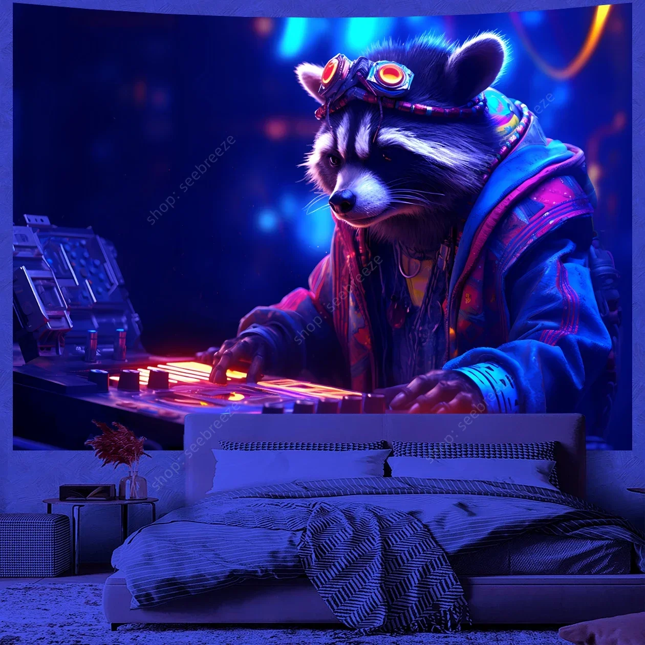 VIKAMA Star Wars Yoda DJ Wandteppich Neon Tiger Steampunk weibliche Schimpanse Gaming Zimmer Hintergrund Wandteppich