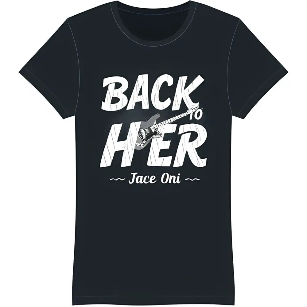 

Stylish Black T-Shirt with Bold 'Back to Her' Woodgrain Graphic