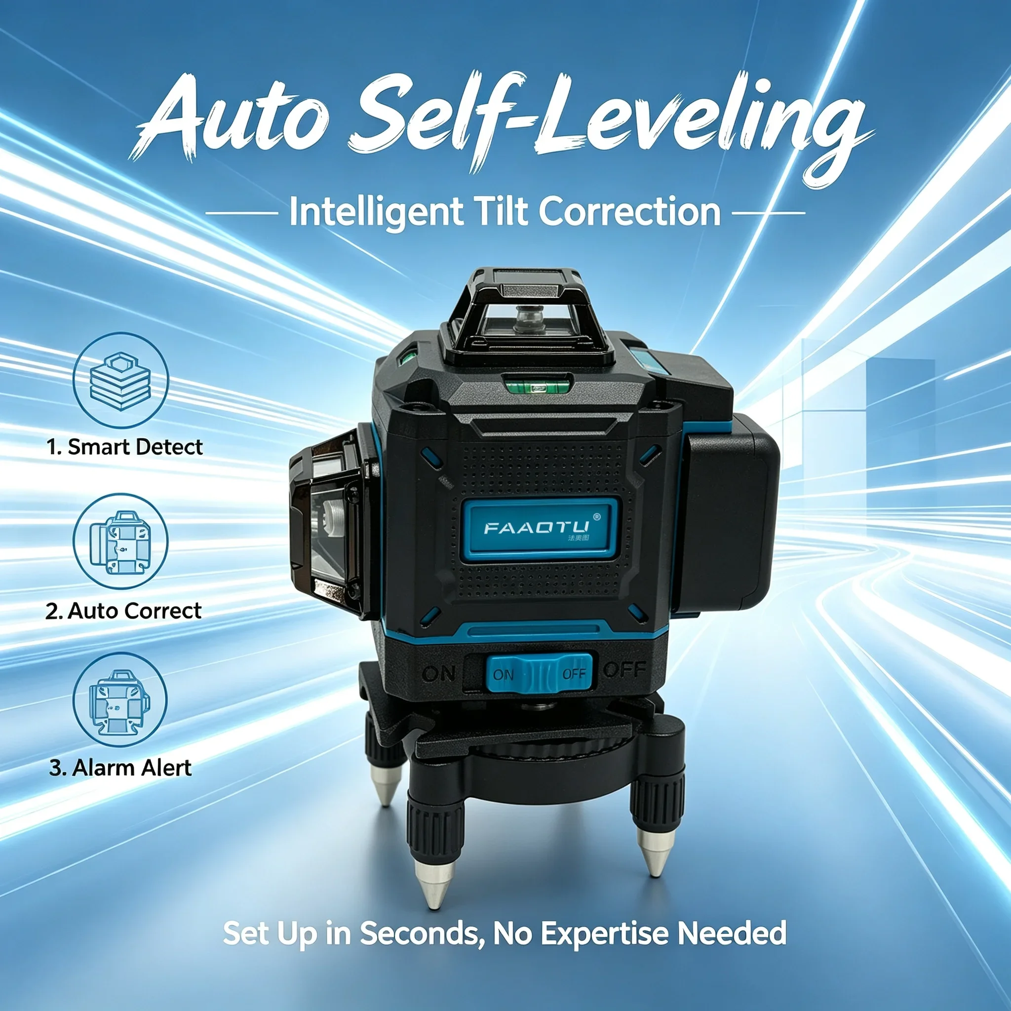 FAAOTU 4D 16-Line 360° Laser Level Digital Self-Levelling Cross Line Tool for Outdoor Precision Measuring view 5