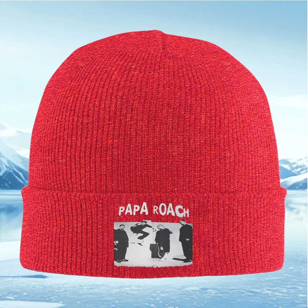 Membros de la banda Papa Roach blanco y negro Hombres Mujeres Gorro de punto unisex Gorro Jersey Gorro Invierno Térmico Cálido Navidad Al aire libre C