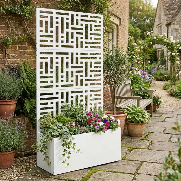 70-Inch Height Metal Garden Bed with Trellis Planter Box for Climbing Plants & Vegetables Flower Pots & Planters