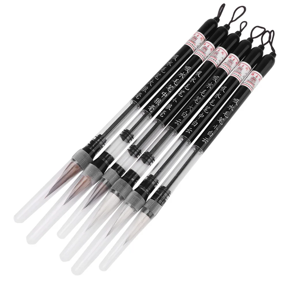 

6Pcs Piston Fill Design Water Brush Pen White /Brown Brush Beginner Friendly Calligraphy Water Pen Nylon L/M/S Size