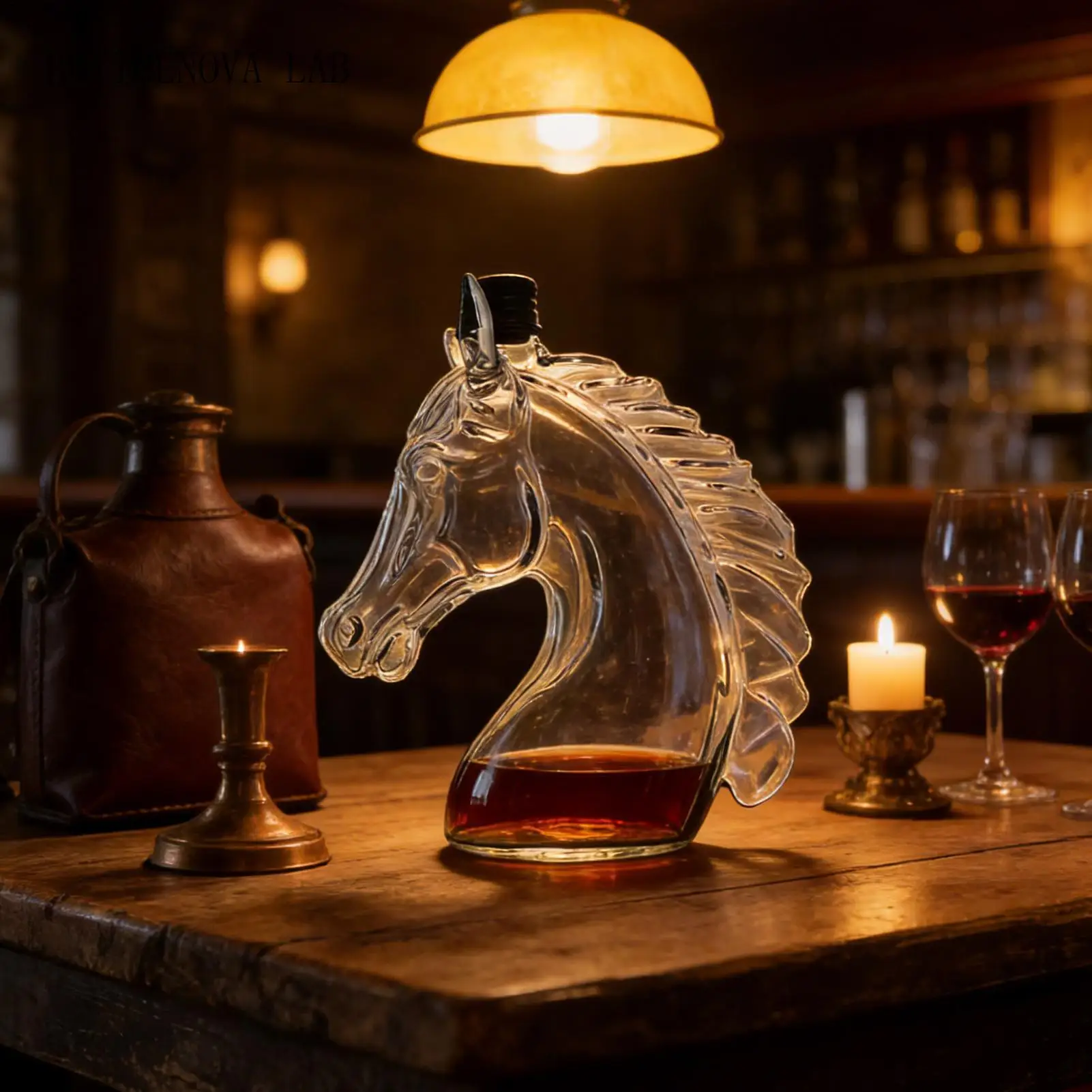 Whiskey Decanter 350ml Horse Head Shape Bar Tool Glass Whiskey Decanter Wine Bottle for Father Men Husband Dad Boyfriend Him