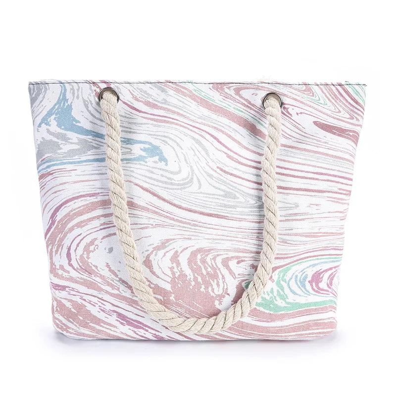 Foldable Shopping Bags Zipper Portable Leaf Print Beach Shopping Tote Bag Large Capacity Reusable Handbags for women Summer 2022