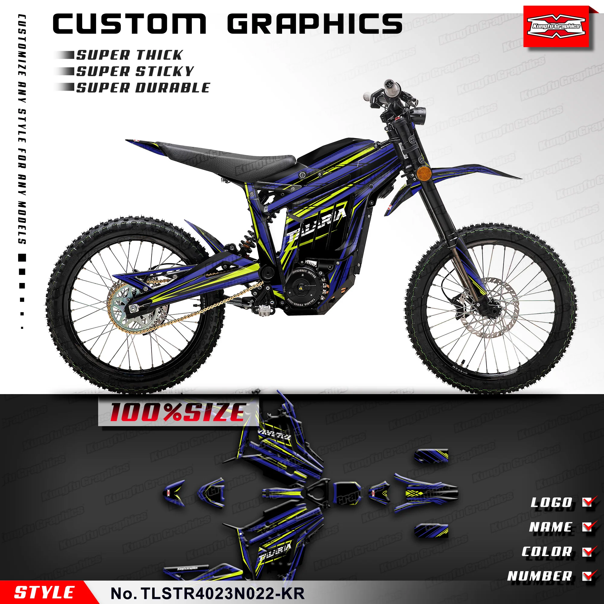 KUNGFU GRAPHICS for Talaria Sting R MX4 MX3 L1E SX3 Custom Stickers Set Motorcycle Wrap, Blue, TLSTR4023N022-KR