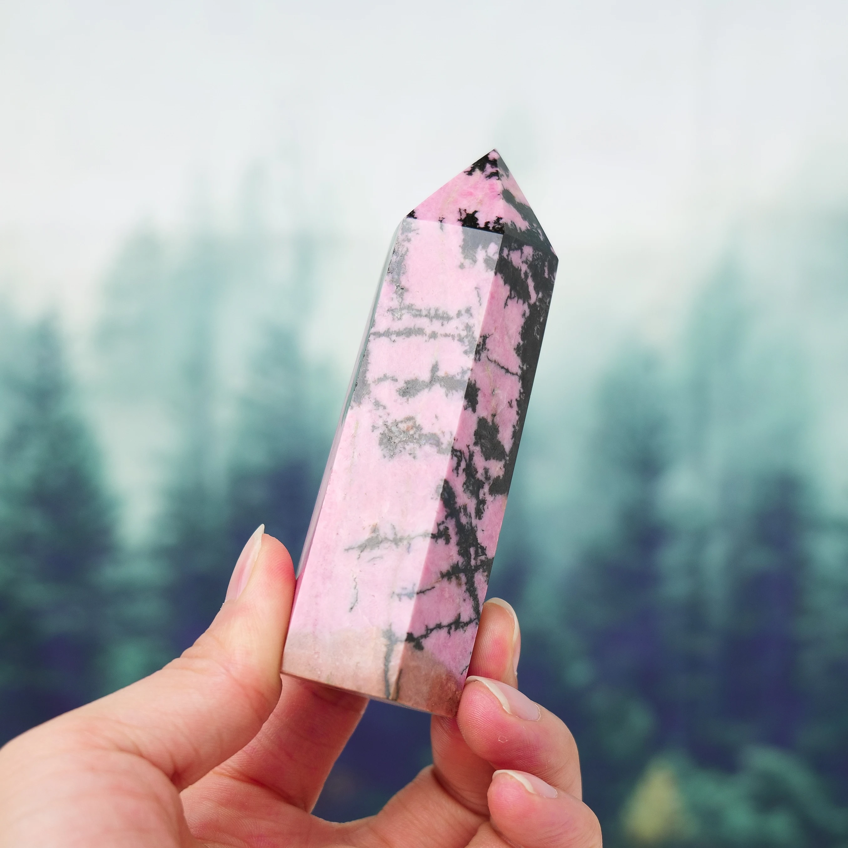 1pc Natural Crystal Rhodonite Point Healing Obelisk Pink Stone Wand Rhodochrosite Energy Quartz Pyramid Ornament Home Decor