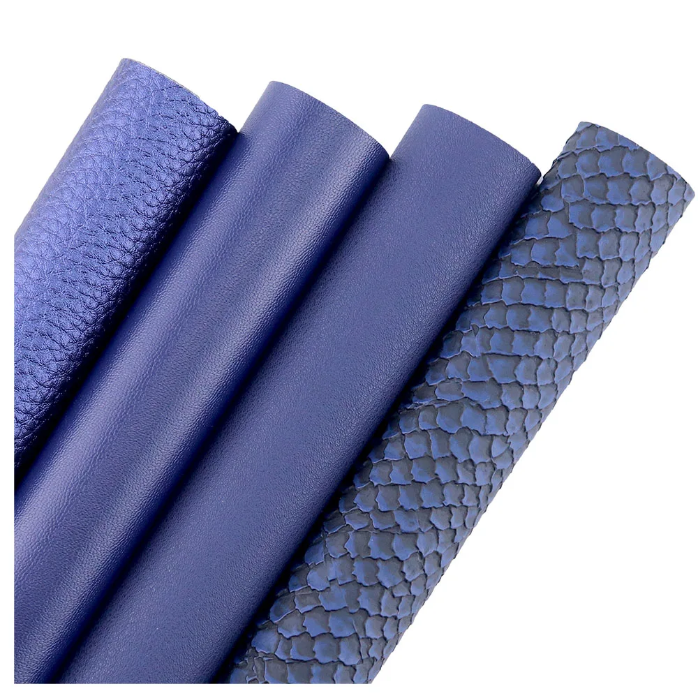 30x134cm Roll Navy Blue Smooth Embossed Faux Synthetic Artificia Litchi Lychee Leather Fabric For Bows Handbags Decoration HM004