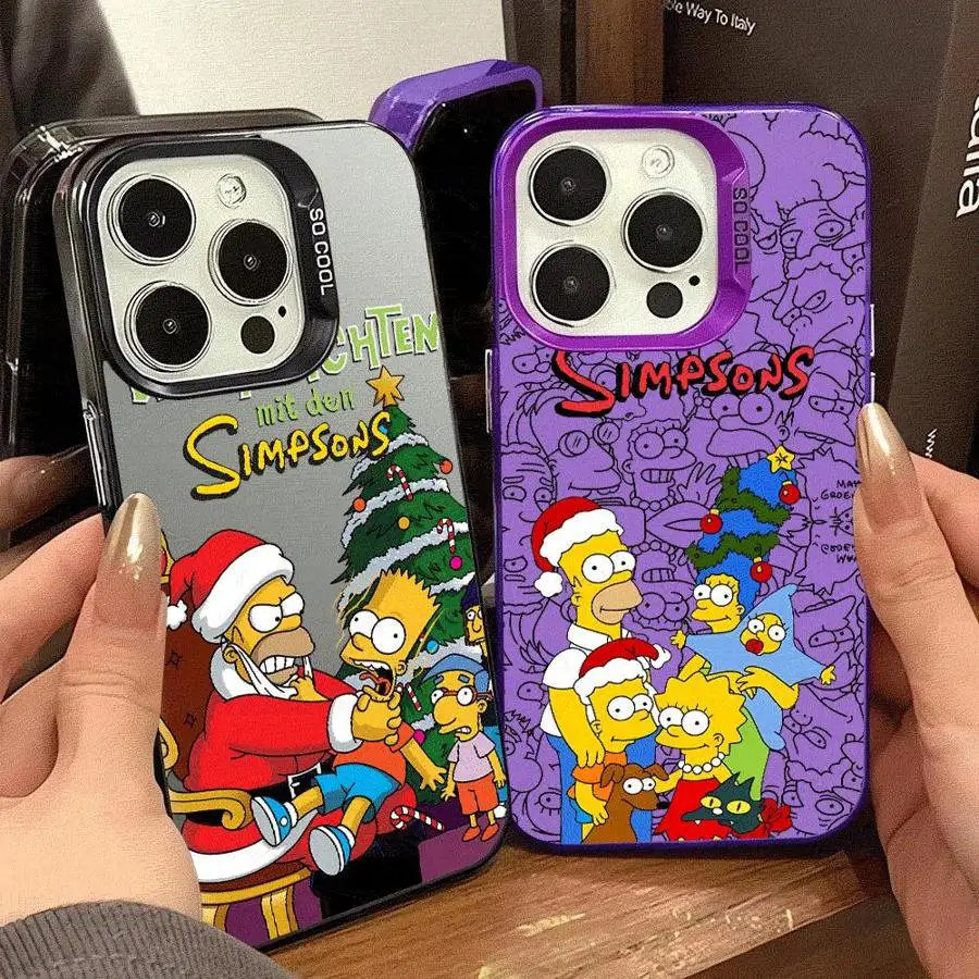 Colored Silver Case for Apple iPhone 11 13 15 Pro Max 12 14  XR X XS Shockproof Protective Phone Cover Christmas Funny Simpsons