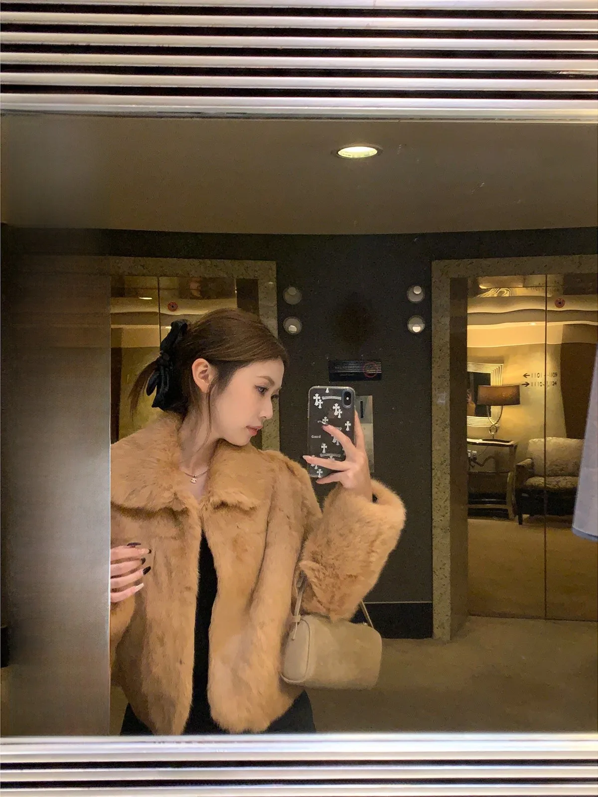 

Ele Rabbit Fur Collar ort Coat Soft Cozy Warm Pure Color Youth Women's Faion Outerwear Casual Daily Wear