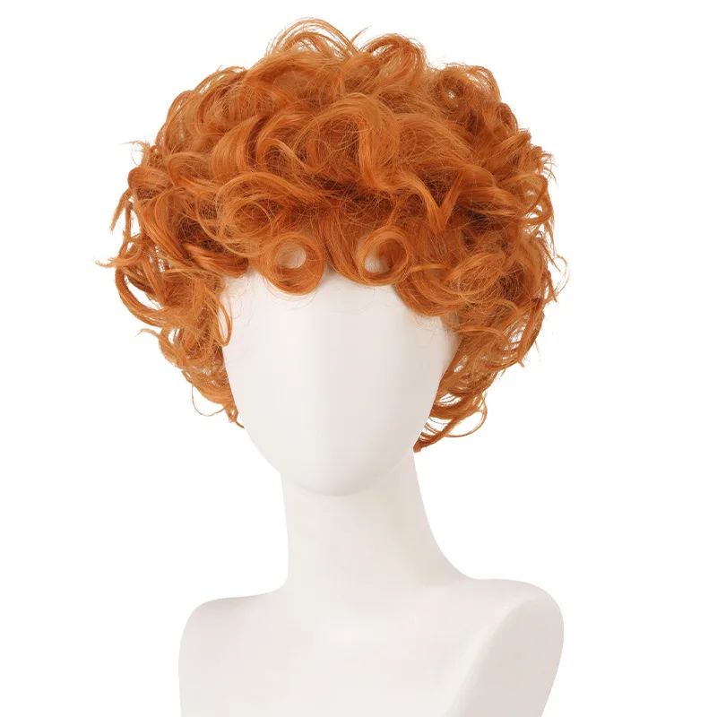 Synthetic Orange Short Curly Wig for Cosplay Anime Event Carnival Mi-ku Inspired Brief Angel Stockings Costume Party