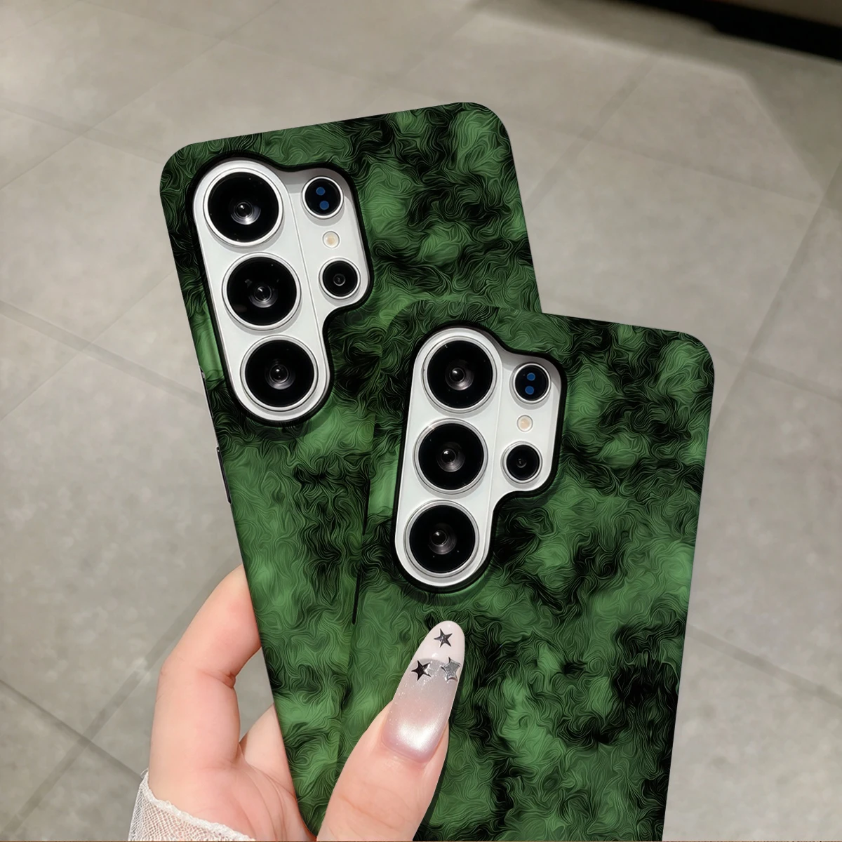 Dark Green Swirl Phone Case For Samsung Galaxy S26 S25 Ultra S24 S23 Plus Hard Shock‑Absorption 2-in-1Protective Cover