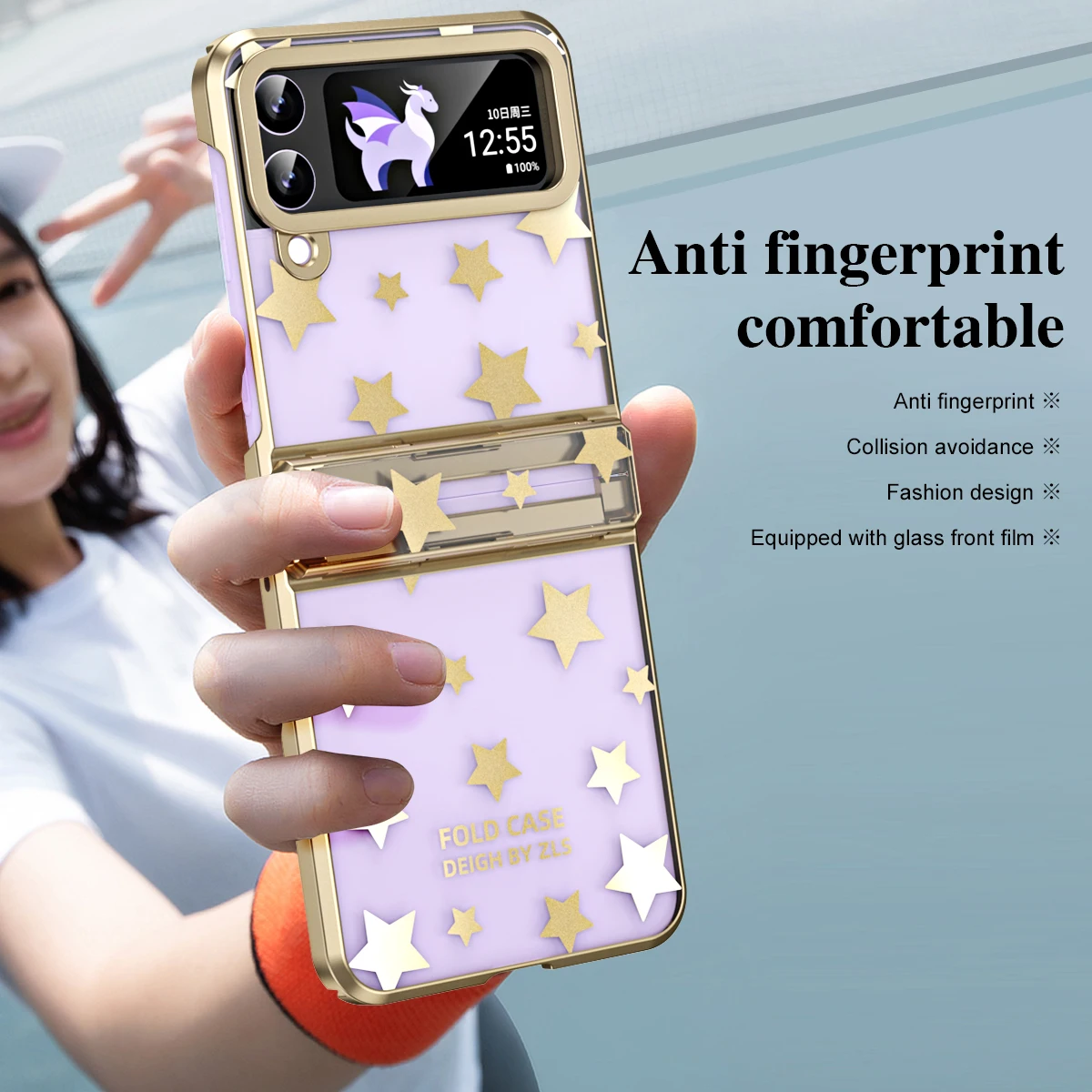 

Luxury Phantom Plating Phone Case For Samsung Z Flip 4 Flip 3 Full Star Transparent Case Flip 3 Shockproof And Anti-fall