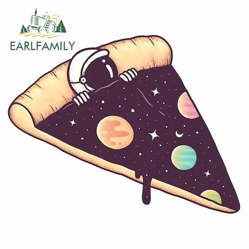 EARLFAMILY 13cm x 10.1cm Galactic Deliciousness Trunk Car Stickers Graffiti Pizza Shaped Quilt Decal Amusing Refrigerator Decor