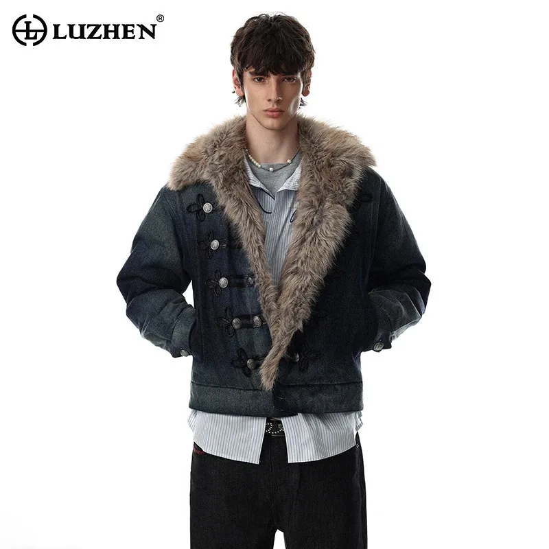 LUZHEN 2026 Winter Original Embroidery Buttoned Decorate Thickened Thermal Denim Padded Jacket Men's Fashion Parka Coat JY9444