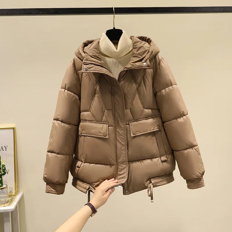 Korean Coat Winter Women Windproof Puffer Jacket Thick Warm Parka Long Sleeve Hooded Snow Clothes Casual Loose Outerwear New