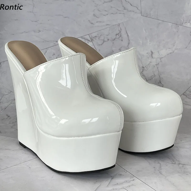 

Rontic High Quality Women Platform Mules Pumps Sexy Wedges Heels Round Toe Pretty White Casual Shoes Ladies US Plus Size 5-20
