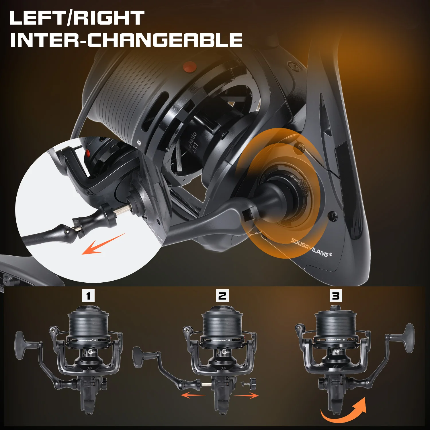 Sougayilang Professionelle Feeder-Rolle mit Vollmetallgehäuse, Doppelspulen, 4,7:1 Übersetzungsverhältnis, 15KG Max. Bremskraft, für Ufer- und Salzwasser, Universell Einsetzbar – Detail 11