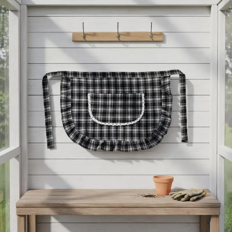 Avental Quadrado Xadrez de Meia Cintura em Algodão, Resistente a Manchas e Respirável, para Cozinha Doméstica e Trabalho, Acessório de Cozinha