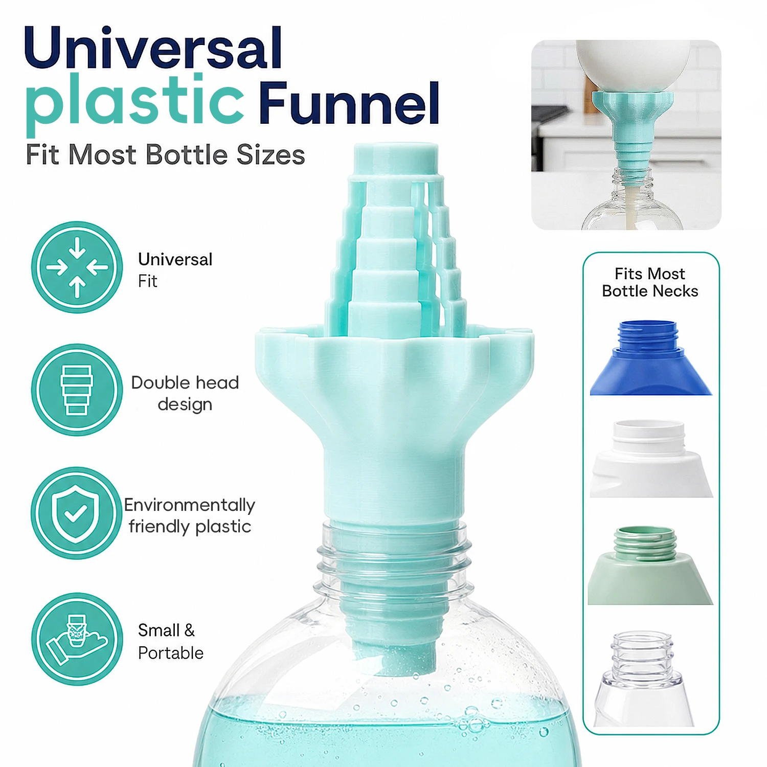 Universal Bottle Emptying Kit - Reusable Liquid Transfer Connector with No Waste Funnel Adapter, Compatible with Soap, Shampoo