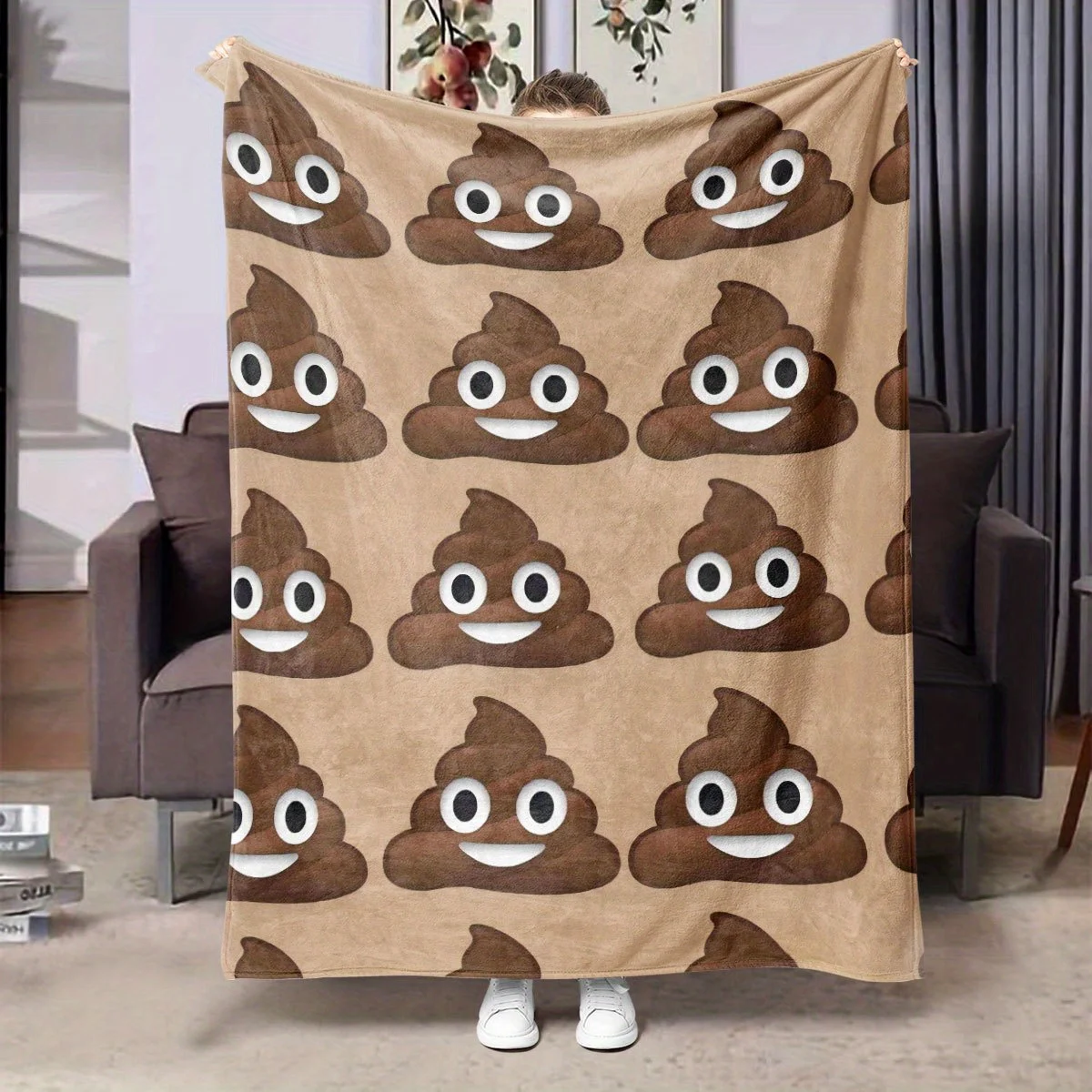 Weird style emoticon theme pattern Flannel printed blanket suitable for all seasons suitable for living room office sofa travel