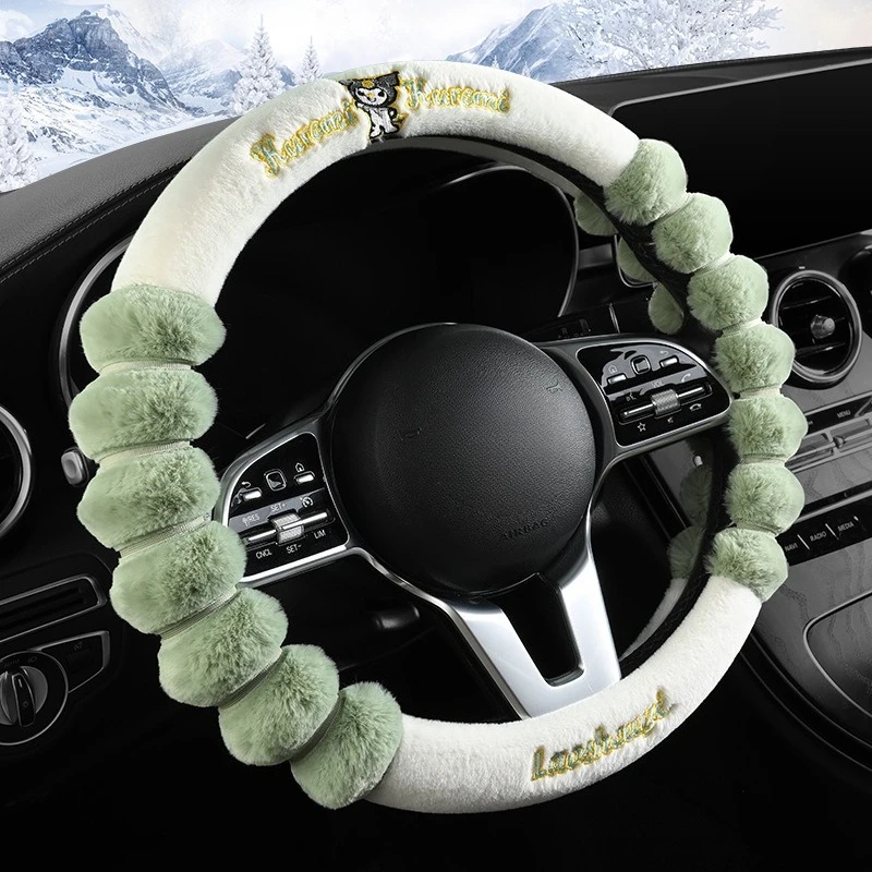 

Kuromi Winter Plush Rabbit Velvet Warm Steering Wheel Cover Soft Handle Cover for Men And Women Car Accessory