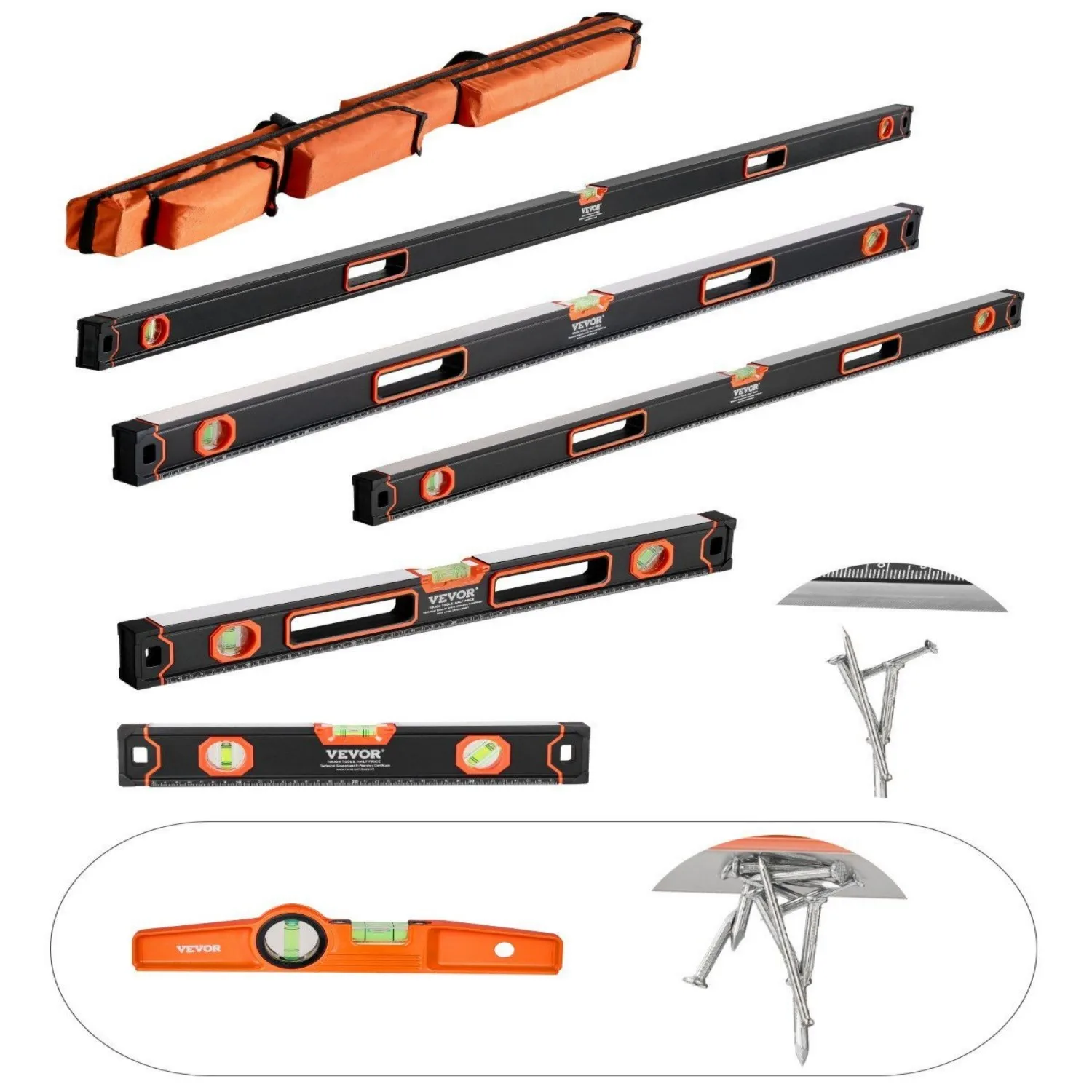 

Torpedo Level with 6 Sizes (10"-78"), High-Precision Anti-Static Bubbles, 3-in-1 Measurement Aluminum Tool (Magnetic 10" + Stora