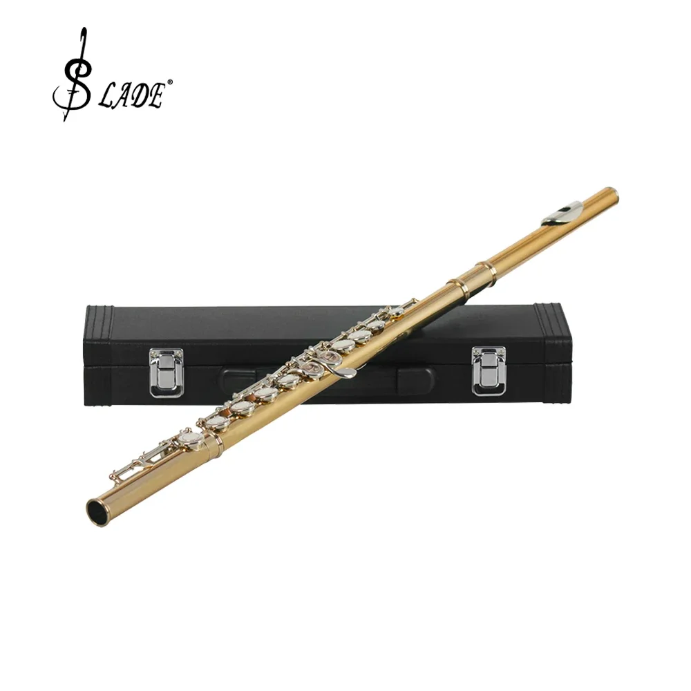 SLADE Professional Metal Flute 16 Holes C Key Flute Concert Flute Music Instrument with Case Cleaning Cloth Gloves Accessories