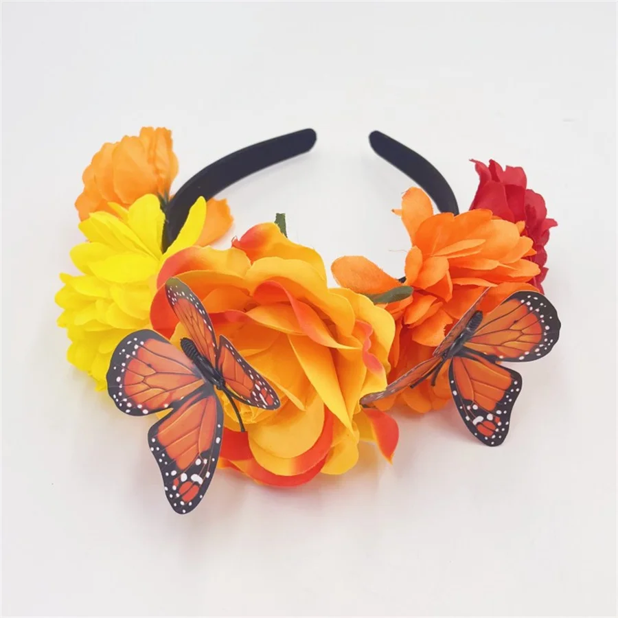 2024 Nowa osobowość mody Boho Flower Crowns Opaska na głowę dla kobiet Faux Floral Hairband Wedding Art Photography Akcesoria do włosów
