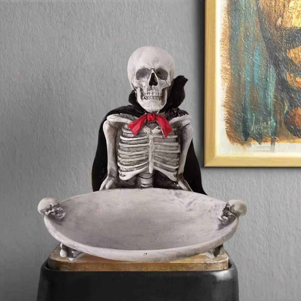 

Halloween Cape Skull Resin Storage Tray Halloween Sitting Skull Tray Decoration Ornaments Ghost Festival Horror Skull Craft