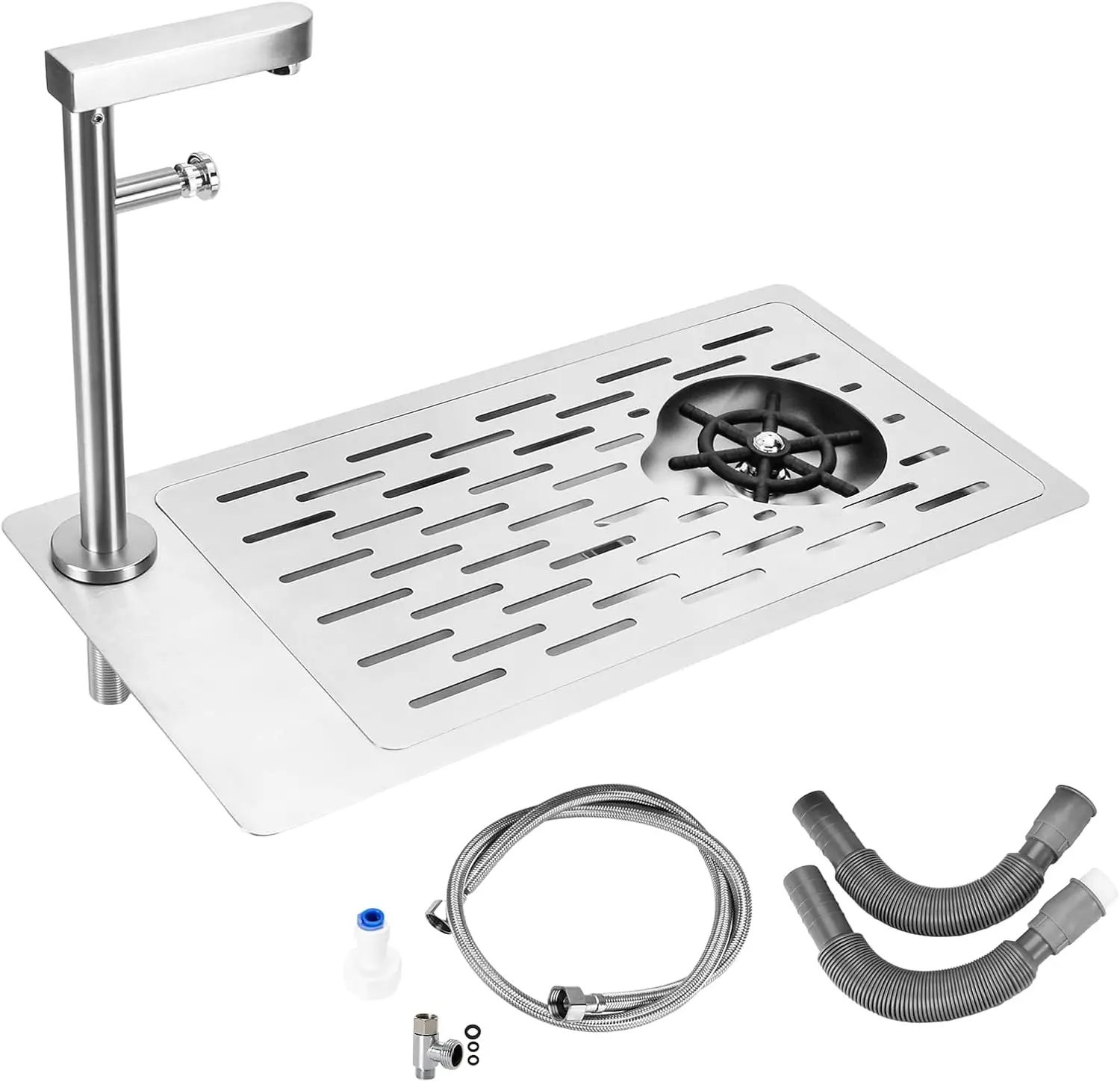 

Pitcher Rinser, Stainless Steel Countertop Glass Rinser Cup Washer Sink with Side Spray,Drip Tray for Home Cafe Restauran