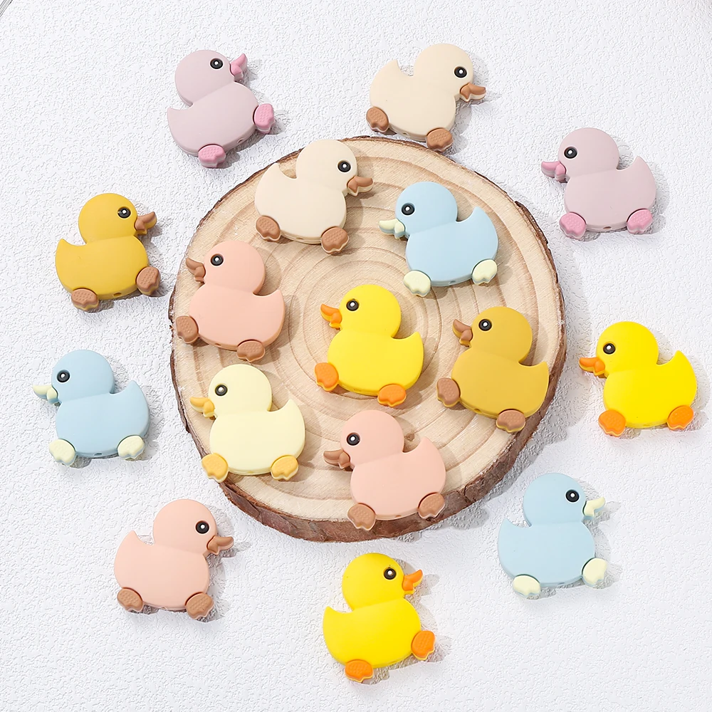 10Pcs New Silicone Beads Cute Colorful Duckling Loose Beads For Jewelry Making DIY Baby Teether Toys Bracelet Necklace Accessory