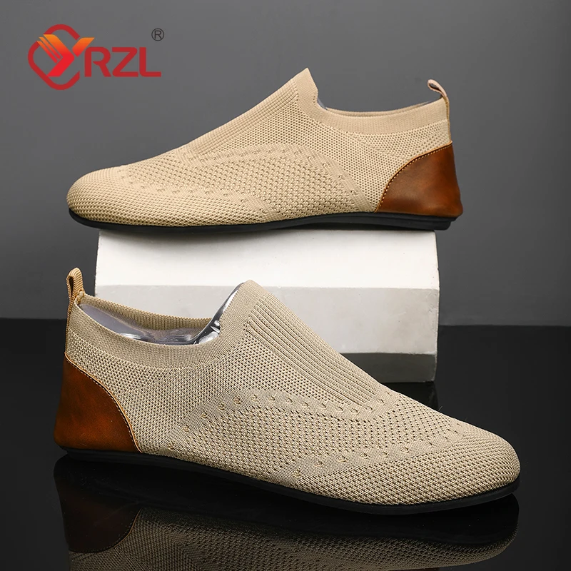 

YRZL Summer Men Slip on Flat Breathable Brown Man Shoes Men's Comfort Soft Sole Casual Shoes Man Slippers Loafers Walking Shoes