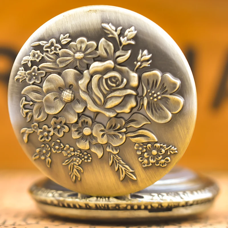 빈티지 청동 조가비 꽃 조각 목걸이, 쿼츠 포켓 시계, 패션 주얼리, 여성용 선물