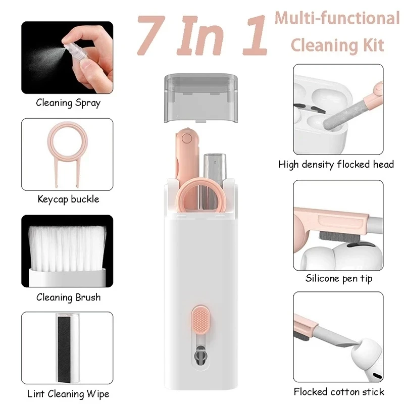 7-In-1 Computer Toetsenbord Reiniger Borstel Kit Oortelefoon Cleaning Pen Voor Headset Ipad Telefoon Cleaning Tools Cleaner keycap Puller Kit