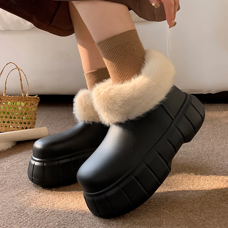 Gruby spód Platforma Pluszowe buty za kostkę Kobiety Faux Fur Wodoodporne buty śniegowe Kobieta Moda Utrzymuj ciepło Bawełna Buty zimowe Botas