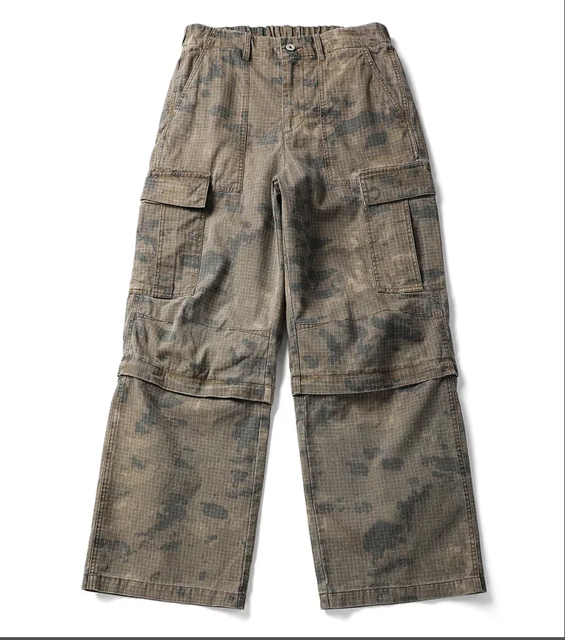 

Men's American Vintage Washed Camo Cargo Pants – Multi-pocket, Loose Straight-leg Casual. For Street & Daily Commute.