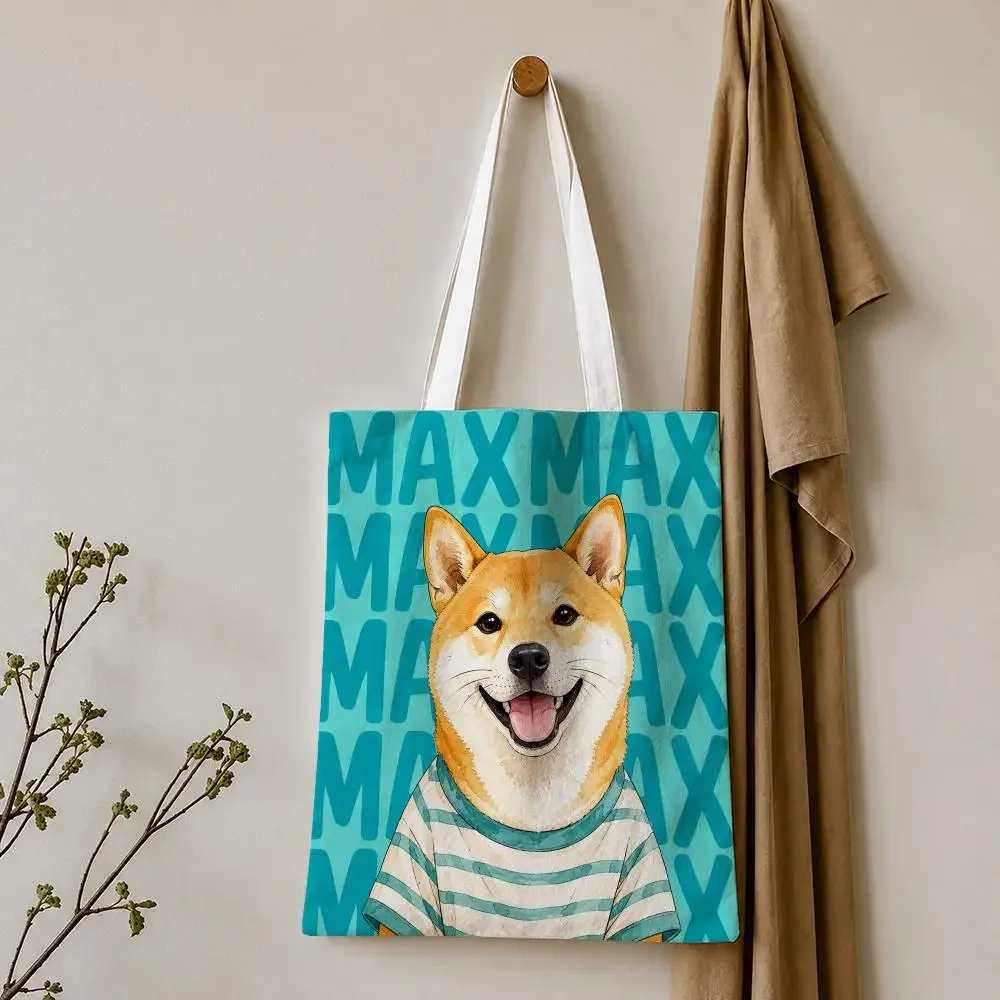 Personalized Name Pet Portrait Collection Storage Bags Tote Bag Reusable Shoulder Shopping Foldable School Work Travel Daily Use