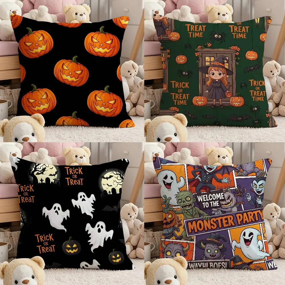 

Halloween Elements Pillow Case Comfort Sofa Bed Silky Elegant Invisible Zipper Custom Decorative Cushion Cover