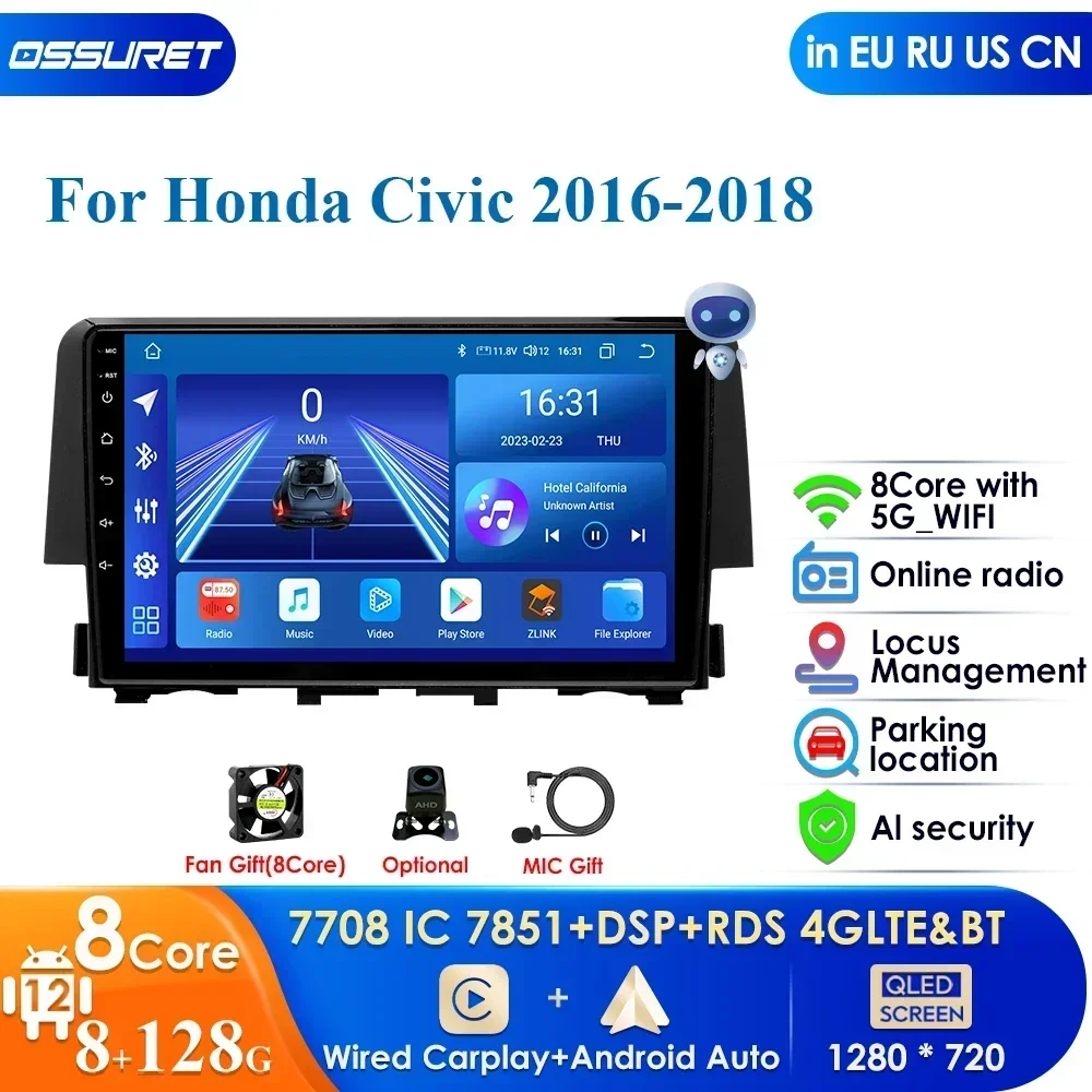 

Carplay 4G DSP 7862 QLED Screen 2din Android Autoradio for Honda Civic 2016-2018 Car Radio Multimedia Video Player GPS Stereo BT