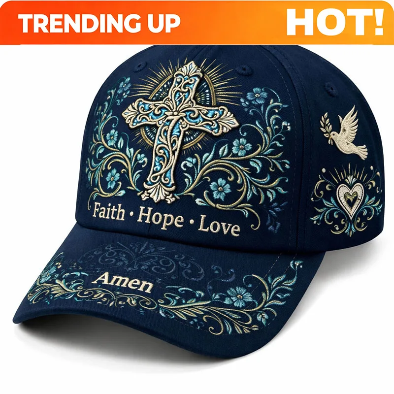 Custom [Easter] Men' & Women' Christian Grace Cap with Cross Stitch - Adjustable Round Top Hat Suitable for Church Worship, Even