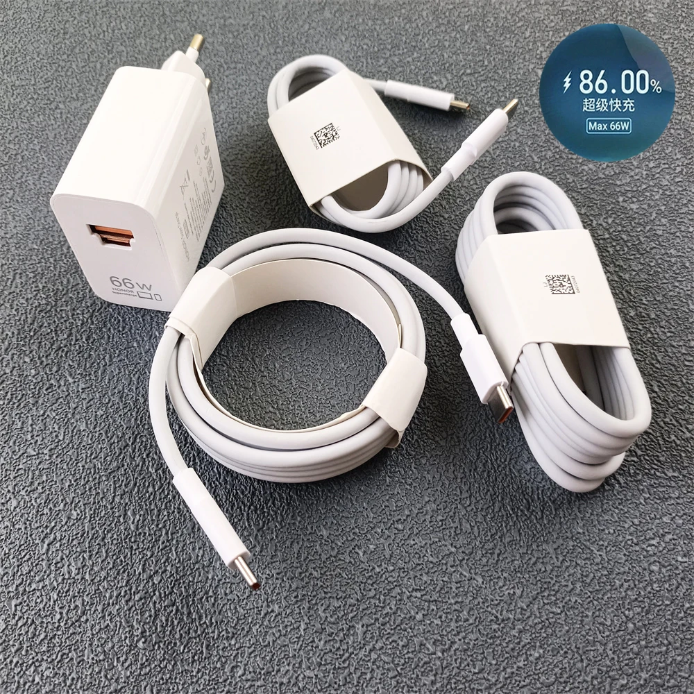 

Зарядное устройство Honor X60 X70 66 Вт EU SuperCharge PD/QC 3.0, 2 порта быстрой зарядки для Magic V5 V3 V2 7 6 5 80 Pro и 1/1,5/2 M, кабель типа C