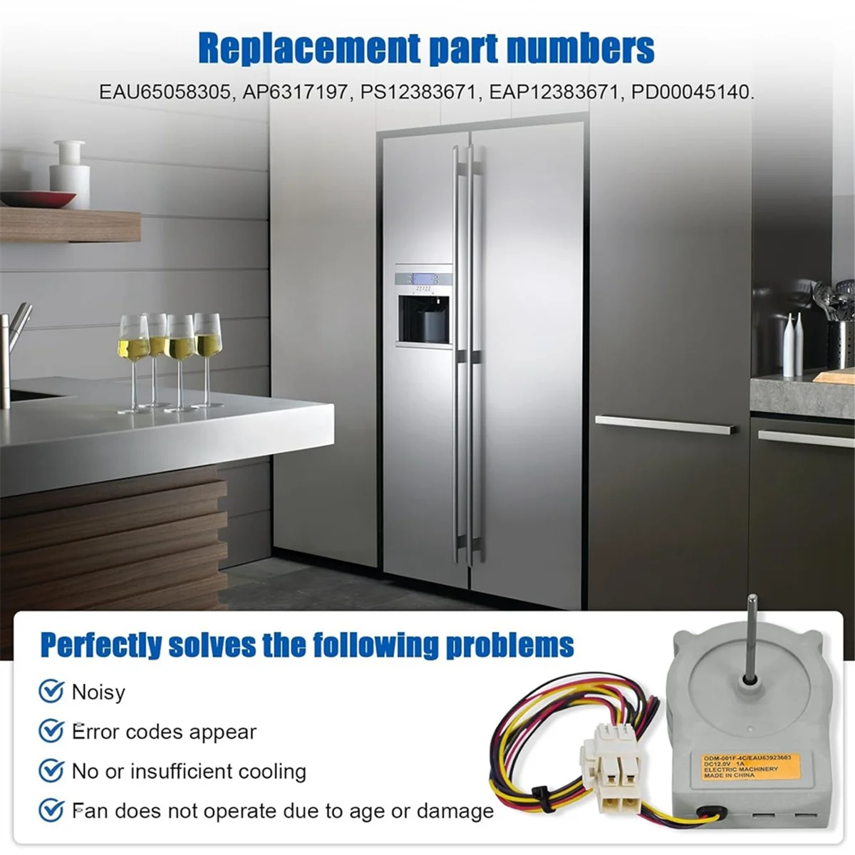 EAU 63923603   Koelkastverdamperventilatormotor voor LG en Kenmore koelkasten EAU 65058305   AP 6317197   PS 12383671