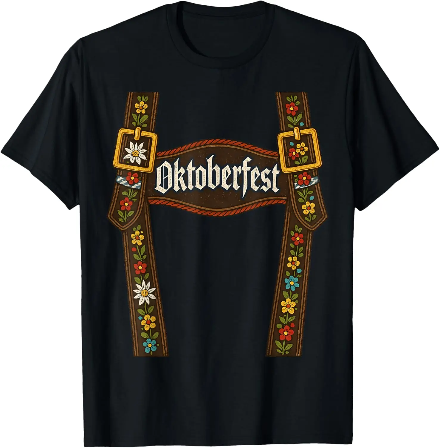 Oktoberfest Lederhosen Suspenders Vintage Graphic Tee T-Shirt Men Vintage Graphic T‑Shirt, Casual Crew Neck Short Sleeve Retro Art Print Tee, Classic Distressed Style Printed Top
