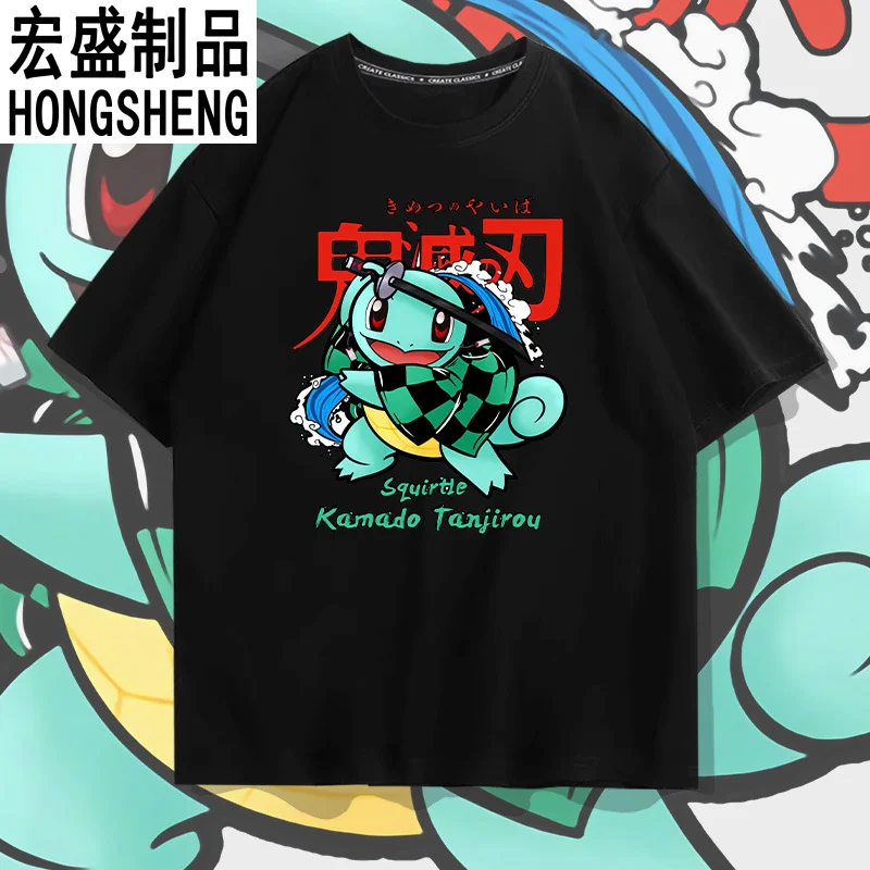 

Japanese Anime Johnny Turtle Summer Short Sleeved T-shirt for Men and Women, Summer Fashion Brand Pikachu Loose Summer Top