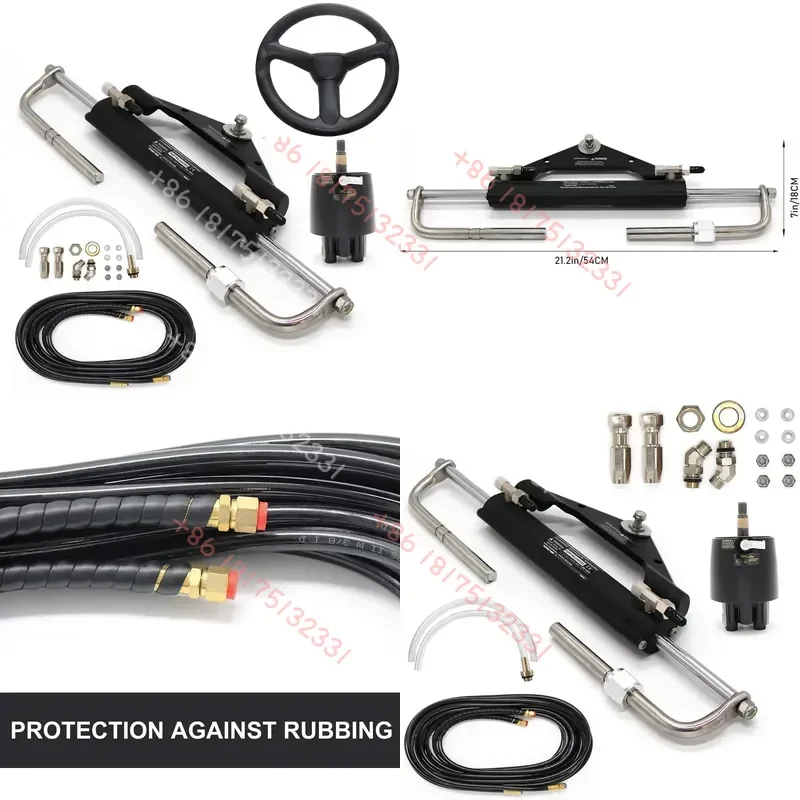 

150HP ZA0300 Hydraulic Outboard Steering System for Marine Engine Yacht Boat Stainless Steel Cylinder Pump Tube 2-Year