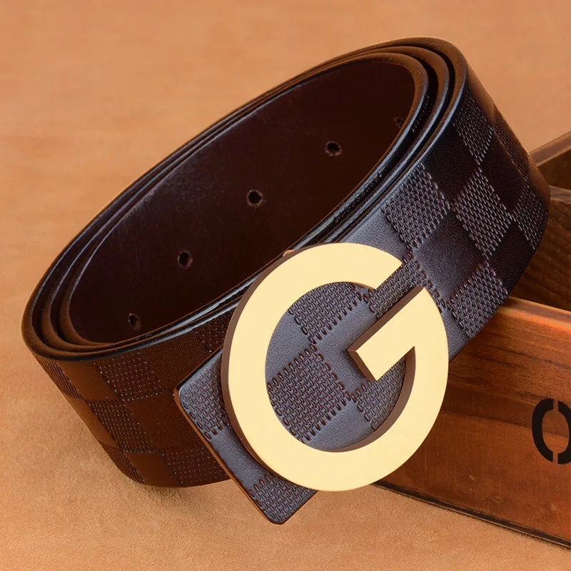 Mens belts,Genuine leather belt, men's G-letter, smooth buckle pattern, cowhide pants, belt, simple design